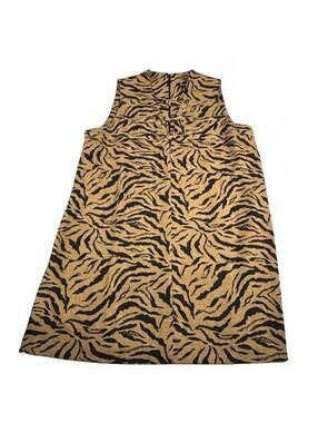 BCBG Women's Sleeveless Keyhole Black & Brown Tiger Print Bow Mini Dress 16 NWT